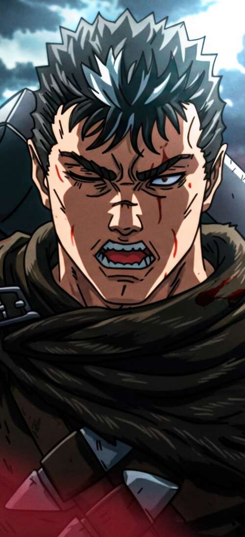Guts from the Berserk manga wielding the massive Dragon Slayer sword during an intense... realme 15 5G hd background