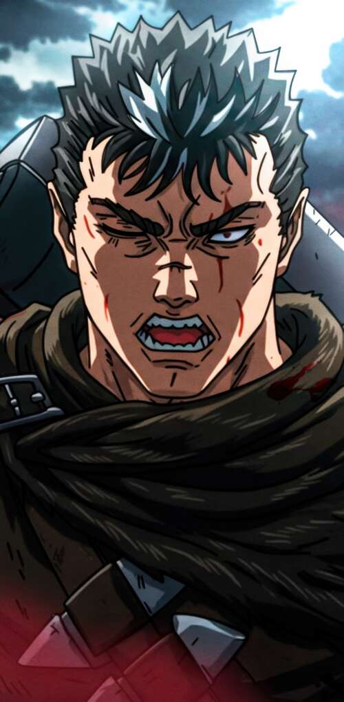 Guts from the Berserk manga wielding the massive Dragon Slayer sword during an intense... Huawei Mate 30 Pro hand phone wallpaper