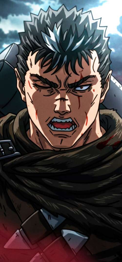 Guts from the Berserk manga wielding the massive Dragon Slayer sword during an intense... Samsung Galaxy S26 Ultra download free phone wallpaper