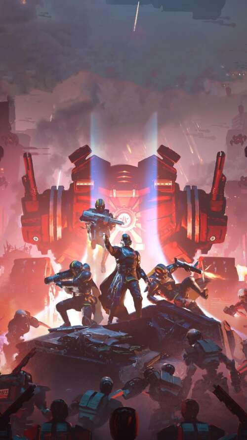 A Helldiver from Helldivers 2 standing in a dramatic combat setting wearing signature... wallpaper download
