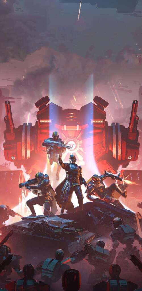 A Helldiver from Helldivers 2 standing in a dramatic combat setting wearing signature... Huawei Mate 30 Pro wallpaper download