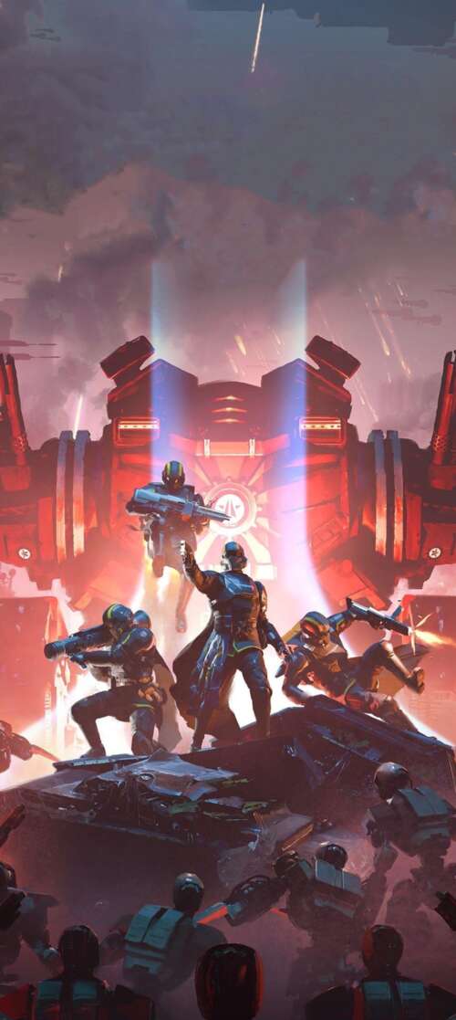 A Helldiver from Helldivers 2 standing in a dramatic combat setting wearing signature... itel CITY 100 high definition wallpaper