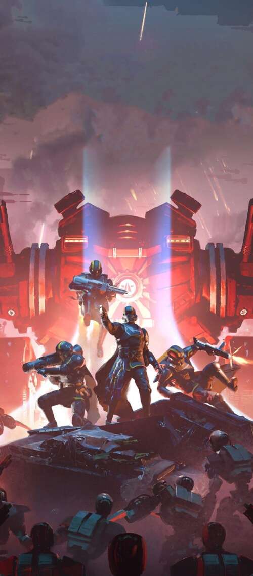 A Helldiver from Helldivers 2 standing in a dramatic combat setting wearing signature... Xiaomi Redmi A7 Pro cell phone backgrounds free