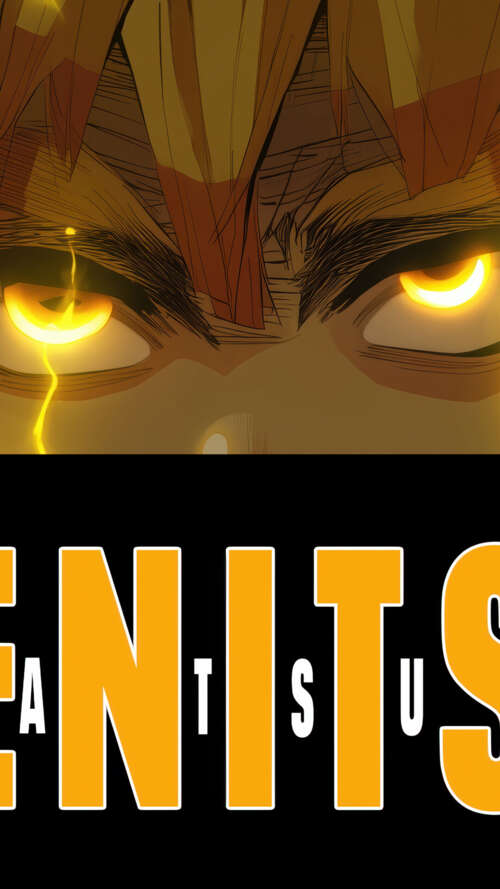 Detailed close-up of Zenitsu Agatsuma's golden eyes from Demon Slayer: Kimetsu no... Apple iPhone SE 2022 hand phone wallpaper