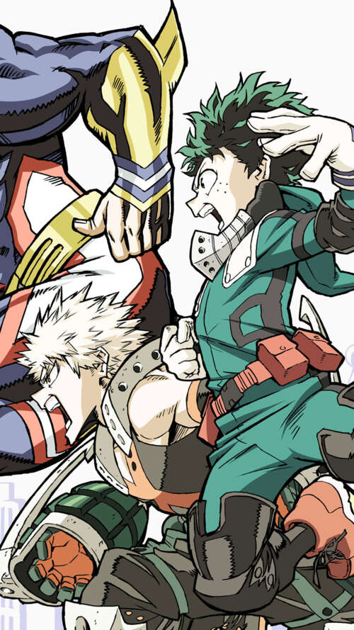 Izuku Midoriya and Katsuki Bakugo from My Hero Academia in a dynamic pose. wallpapers for android