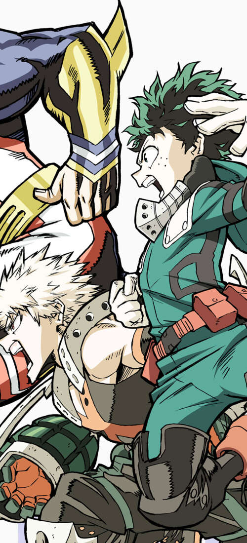 Izuku Midoriya and Katsuki Bakugo from My Hero Academia in a dynamic pose. Honor X70 wallpapers for android