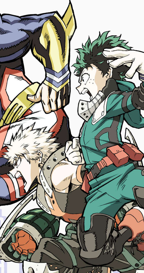 Izuku Midoriya and Katsuki Bakugo from My Hero Academia in a dynamic pose. Sharp Aquos C10 hand phone wallpaper