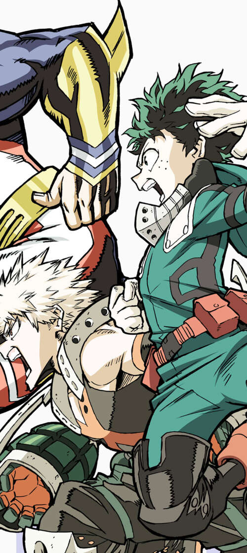 Izuku Midoriya and Katsuki Bakugo from My Hero Academia in a dynamic pose. Motorola Moto G56 5G wallpapers for android