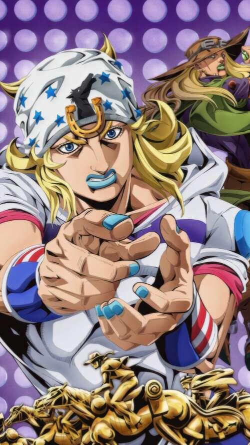 Johnny Joestar and Gyro Zeppeli from JoJo's Bizarre Adventure: Steel Ball Run Apple iPhone SE 2022 wallpaper