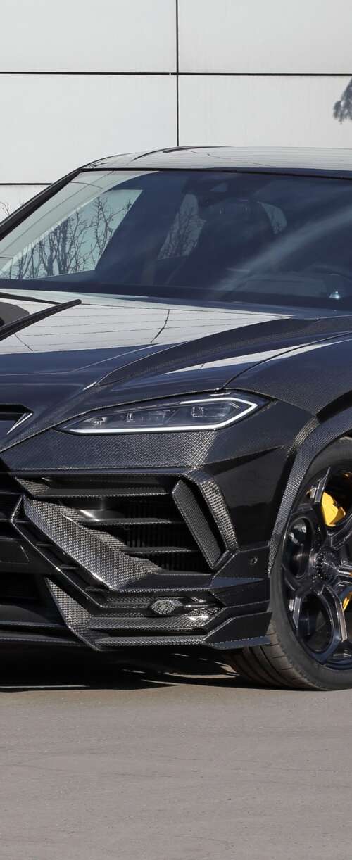 A highly detailed 5K close-up of a customized Lamborghini Urus SE featuring TopCar... Samsung Galaxy Z Flip7 FE download free phone wallpaper