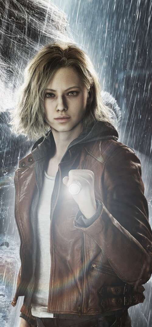 Leon S. Kennedy from Resident Evil in a survival horror setting for Resident Evil... Samsung Galaxy S26 Ultra hand phone wallpaper