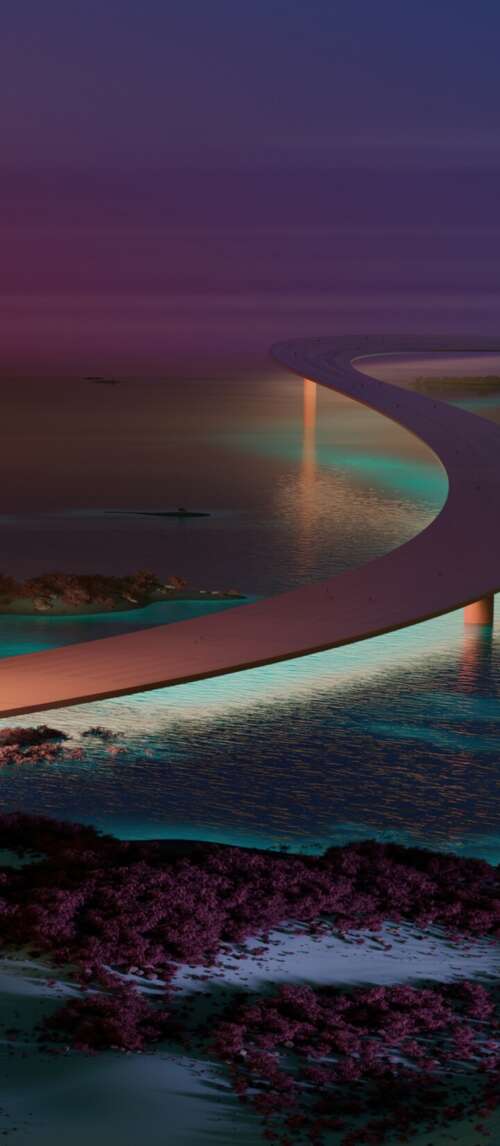 A modern, aesthetically pleasing bridge at night with surreal lighting and contemporary... Xiaomi Redmi 14C 5G