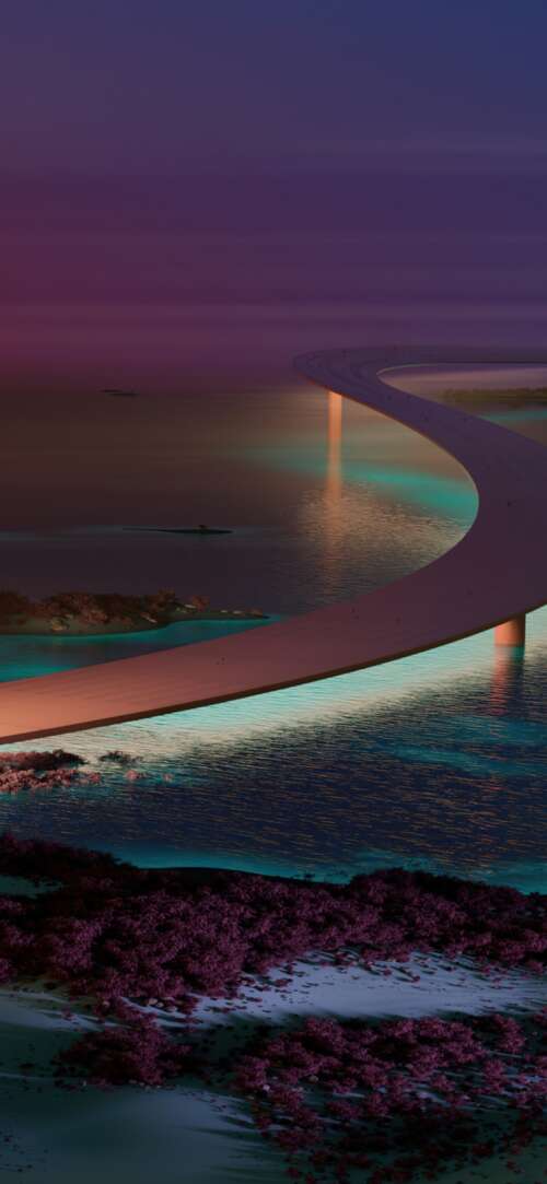 A modern, aesthetically pleasing bridge at night with surreal lighting and contemporary... Xiaomi Redmi 15 4G free hd wallpapers