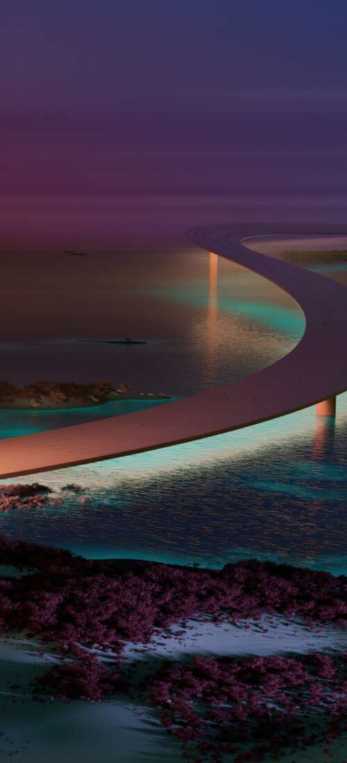 A modern, aesthetically pleasing bridge at night with surreal lighting and contemporary... Huawei Pura 90 Pro cell phone backgrounds free