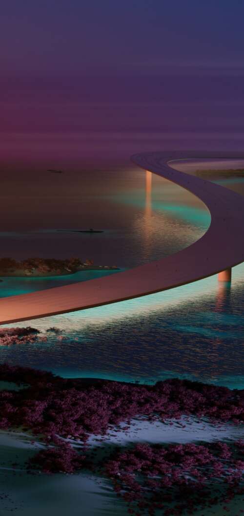 A modern, aesthetically pleasing bridge at night with surreal lighting and contemporary... Oppo A6k 5G wallpaper images
