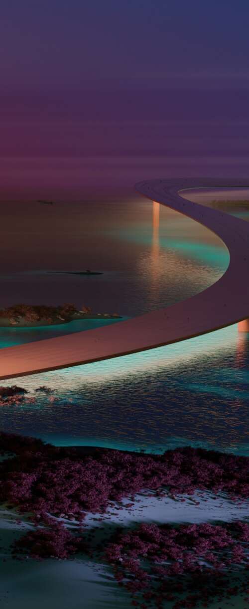 A modern, aesthetically pleasing bridge at night with surreal lighting and contemporary... Samsung Galaxy Z Flip7 FE pictures for wallpaper