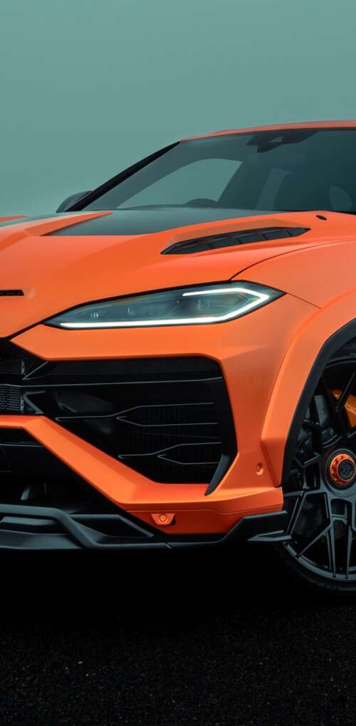 A high-resolution photograph of a Lamborghini Urus SE parked on a city street with... Huawei Mate 30 Pro wallpaper photo gallery download
