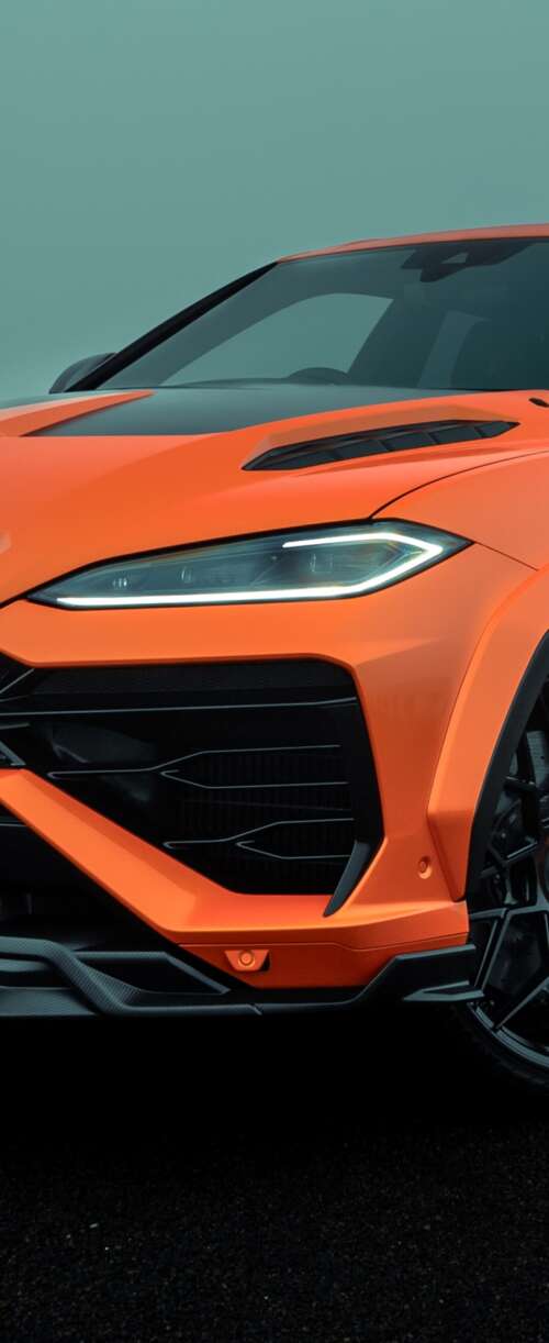 A high-resolution photograph of a Lamborghini Urus SE parked on a city street with... Samsung Galaxy Z Flip7 FE free background images