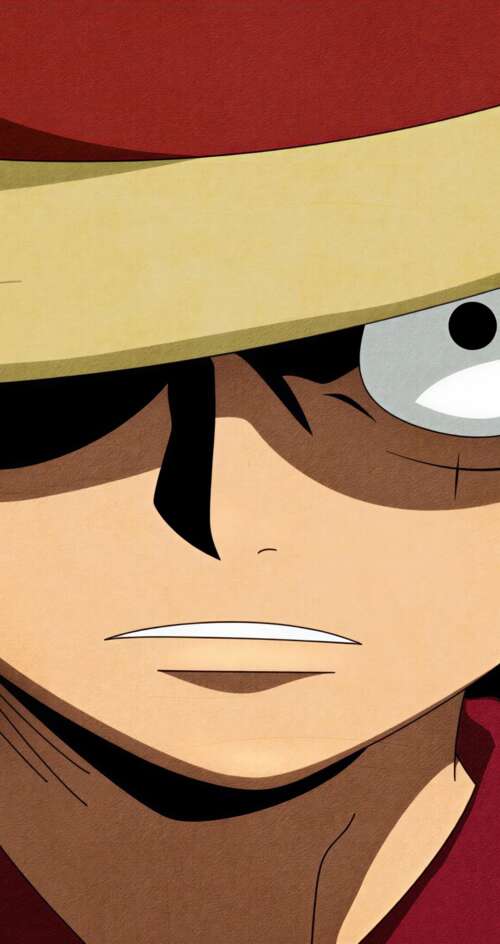 A close-up, intense depiction of Monkey D. Luffy from One Piece with a focused expression. Sharp Aquos C10