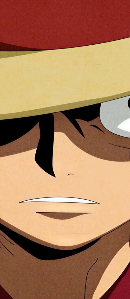 A close-up, intense depiction of Monkey D. Luffy from One Piece with a focused expression. Xiaomi Redmi 14C 5G download free phone wallpaper