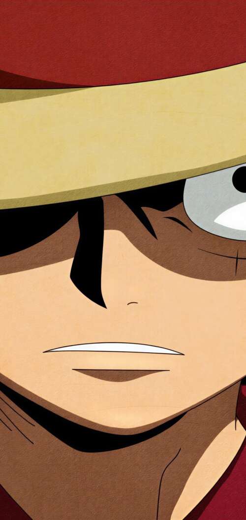 A close-up, intense depiction of Monkey D. Luffy from One Piece with a focused expression. Oppo A6k 4G free wallpaper