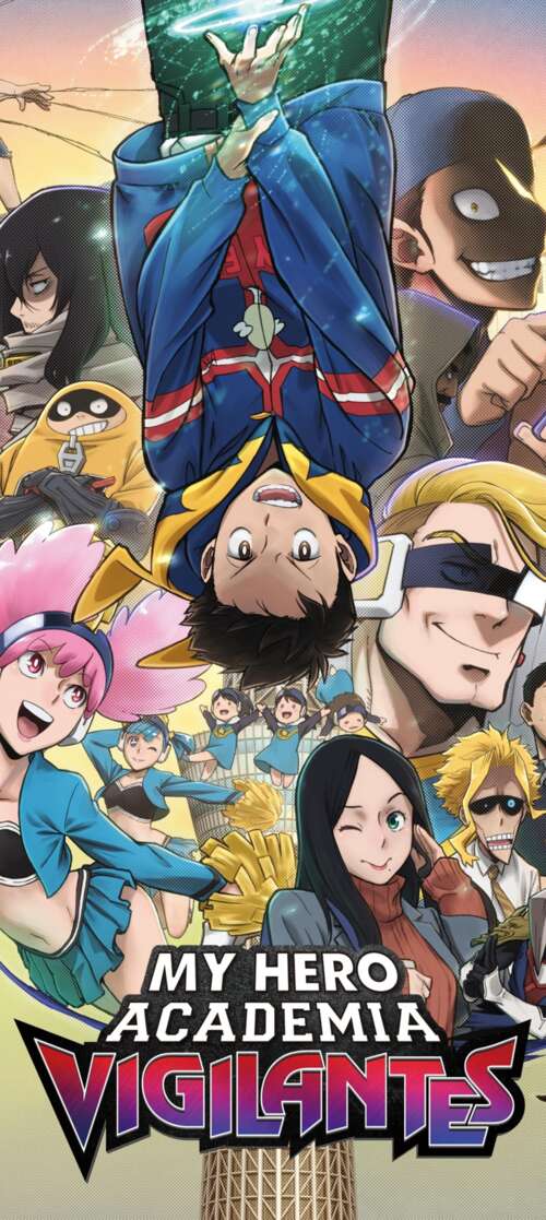 Anime poster of Koichi Haimawari and Knuckleduster from My Hero Academia: Vigilantes Motorola Moto G56 5G free background