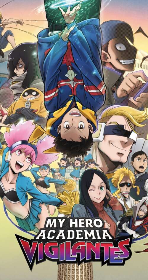 Anime poster of Koichi Haimawari and Knuckleduster from My Hero Academia: Vigilantes Sharp Aquos C10 free background