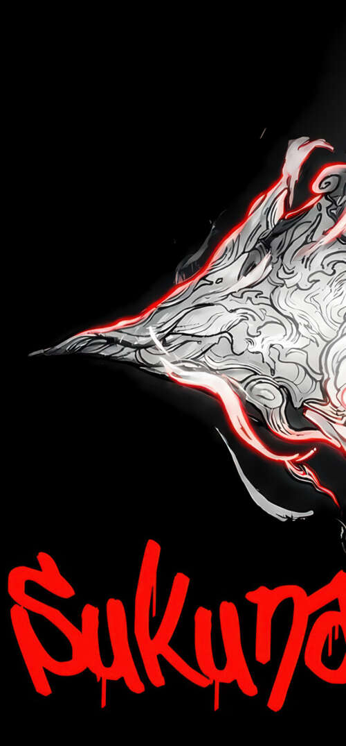 Monochromatic action illustration of Ryomen Sukuna from Jujutsu Kaisen with dramatic... download free wallpaper for phone