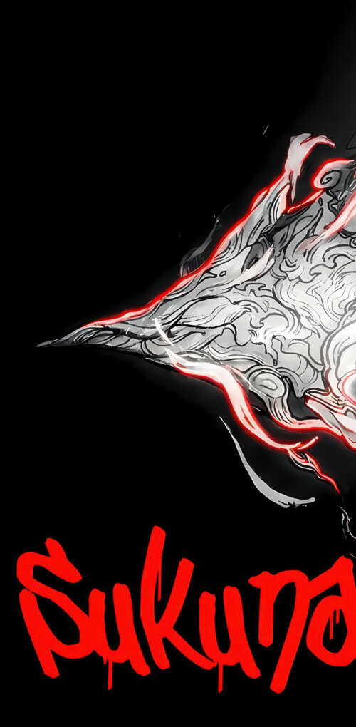 Monochromatic action illustration of Ryomen Sukuna from Jujutsu Kaisen with dramatic... Huawei Mate 30 Pro download free wallpaper for phone