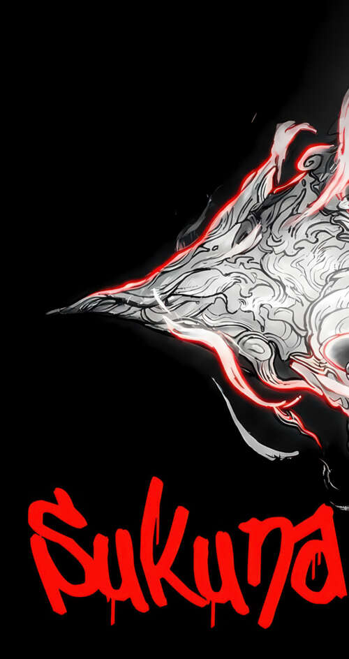 Monochromatic action illustration of Ryomen Sukuna from Jujutsu Kaisen with dramatic... Sharp Aquos C10 download free wallpaper for phone