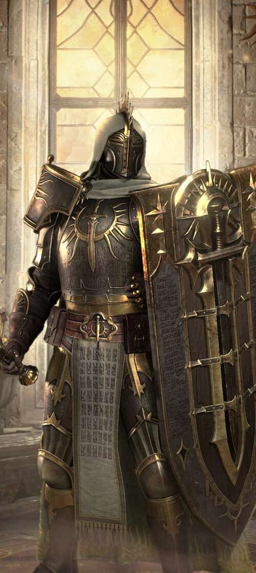 A dark fantasy warrior standing amidst a ruined, gothic landscape inspired by the... Motorola Edge (2025) hand phone wallpaper