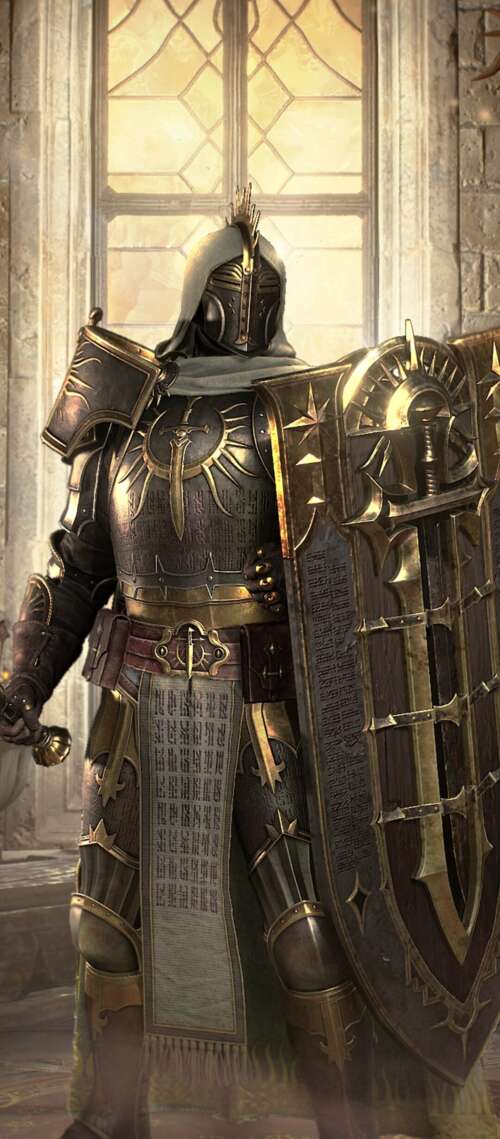 A dark fantasy warrior standing amidst a ruined, gothic landscape inspired by the... Motorola Moto G06 Power cell phone backgrounds free