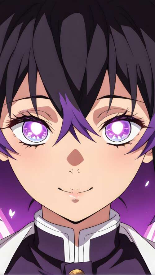 Shinobu Kocha from Demon Slayer: Kimetsu no Yaiba with glowing purple eyes and butterfly... Apple iPhone SE 2022 download free wallpaper for phone