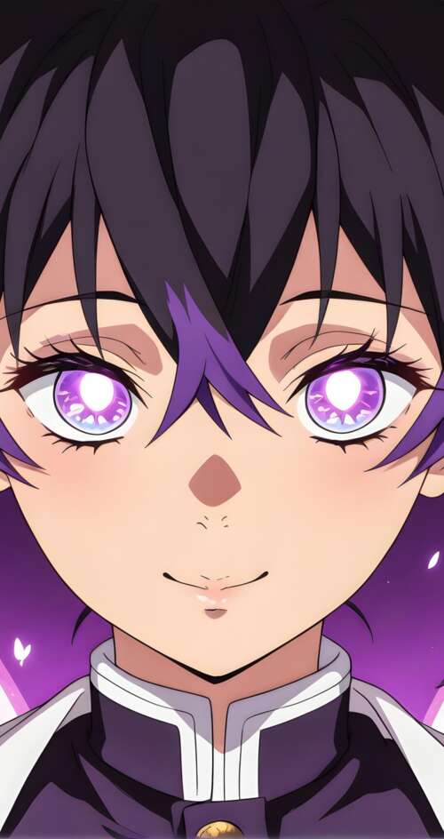 Shinobu Kocha from Demon Slayer: Kimetsu no Yaiba with glowing purple eyes and butterfly... Sharp Aquos C10 download free phone wallpaper