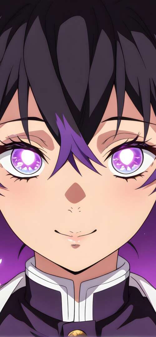 Shinobu Kocha from Demon Slayer: Kimetsu no Yaiba with glowing purple eyes and butterfly... UmiDigi Umidigi X download free phone wallpaper