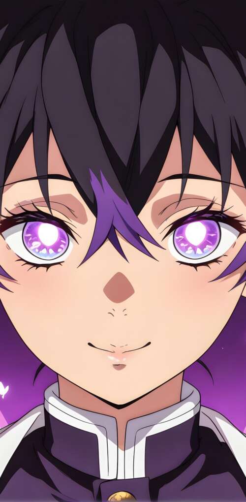 Shinobu Kocha from Demon Slayer: Kimetsu no Yaiba with glowing purple eyes and butterfly... Huawei Mate 30 Pro download free phone wallpaper
