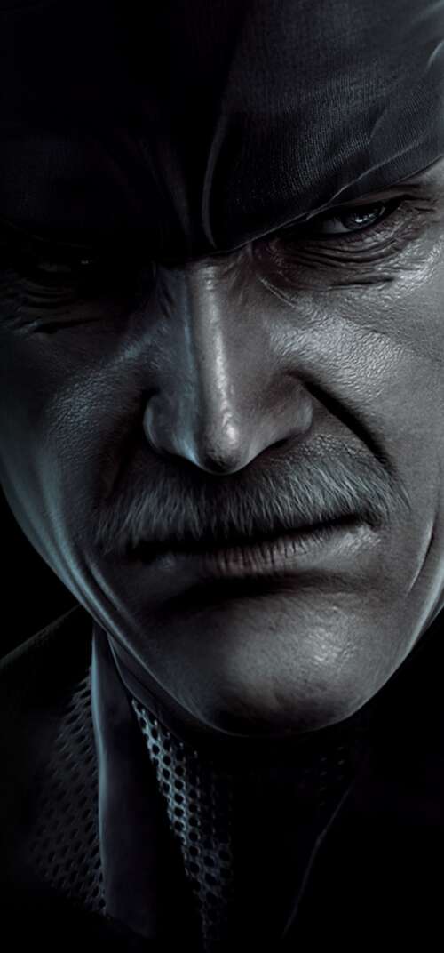 Solid Snake from Metal Gear Solid wearing tactical gear in a cinematic setting. Samsung Galaxy S26 Ultra download free wallpaper for phone