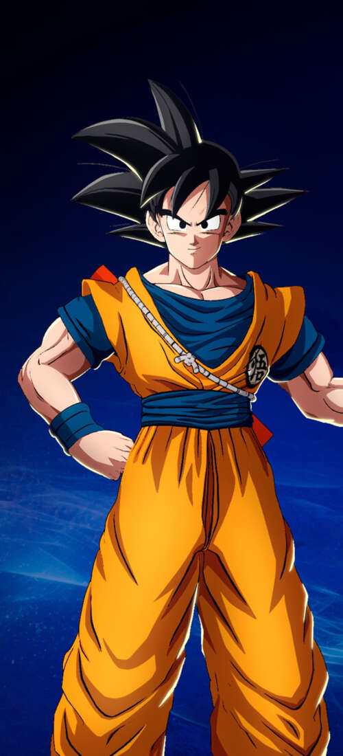 Son Goku from Dragon Ball holding his Power Pole in a dark blue aesthetic inspired... Oppo Find X9 lock screen wallpaper