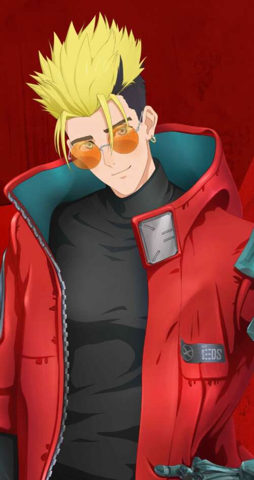 Vash the Stampede from the Trigun Stargaze anime series posed against a vivid red... Sharp Aquos C10 download free phone wallpaper