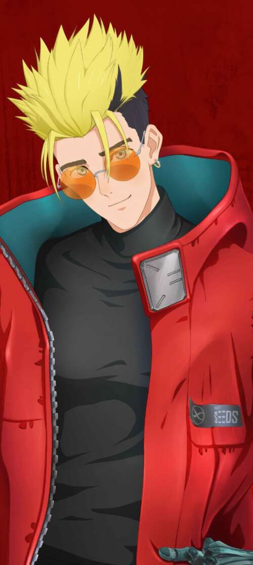 Vash the Stampede from the Trigun Stargaze anime series posed against a vivid red... Motorola Moto G56 5G download free phone wallpaper