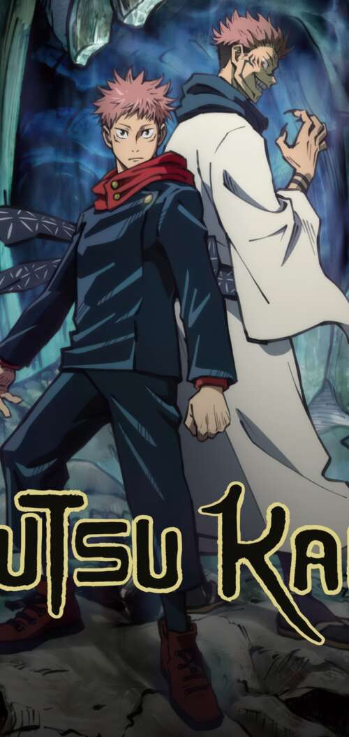 A dramatic anime poster featuring Yuji Itadori and Sukuna from Jujutsu Kaisen. Oppo A6k 4G hd background