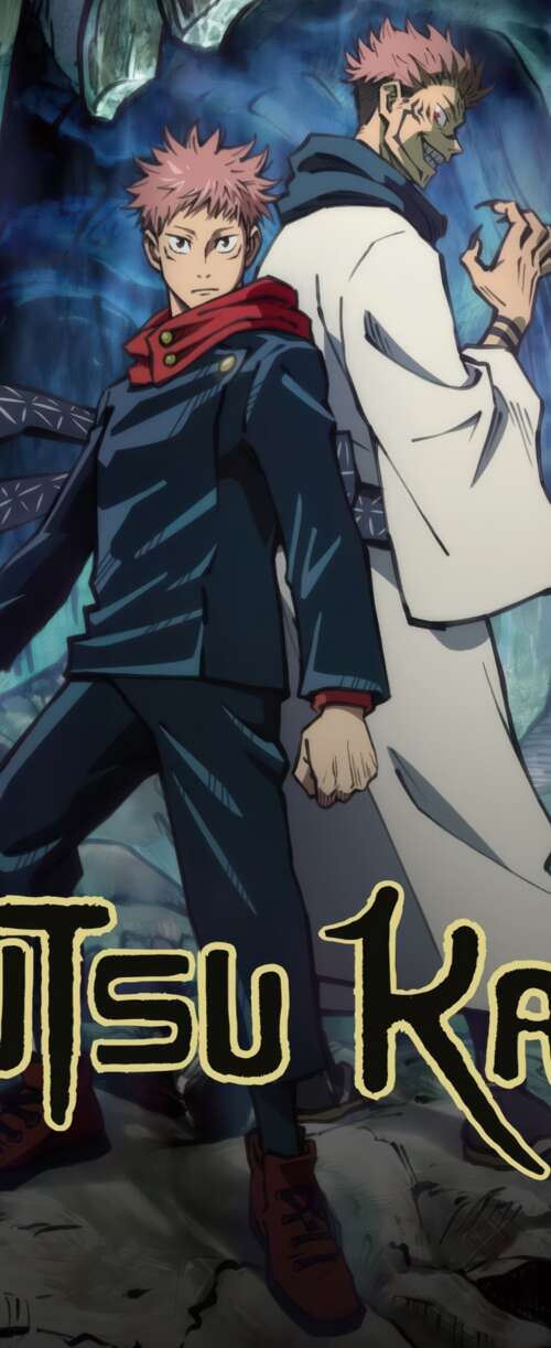 A dramatic anime poster featuring Yuji Itadori and Sukuna from Jujutsu Kaisen. Samsung Galaxy Z Flip7 FE wallpaper images