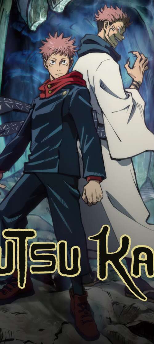 A dramatic anime poster featuring Yuji Itadori and Sukuna from Jujutsu Kaisen. itel CITY 100 hd background