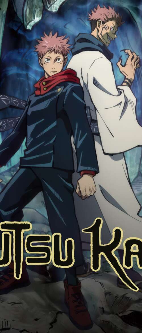 A dramatic anime poster featuring Yuji Itadori and Sukuna from Jujutsu Kaisen. nubia Flip 3 cell phone backgrounds free
