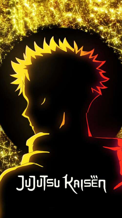Cinematic portrait of Yuji Itadori from Jujutsu Kaisen featuring golden yellow lighting... wallpaper images