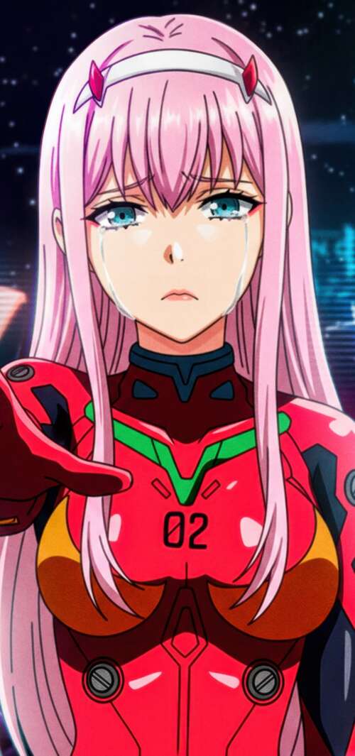 A detailed close-up of Zero Two from Darling in the Franxx featuring her signature... free hd wallpapers