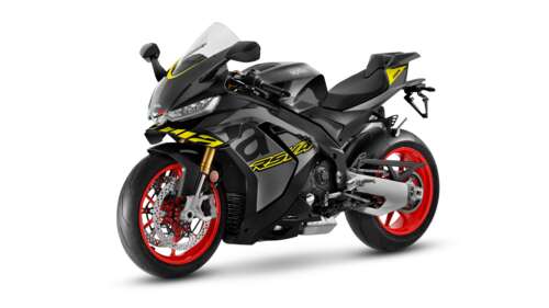 A high-detail studio photograph of the 2025 Aprilia RSV4 sportbike isolated on a... wallpaper