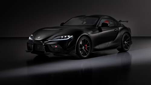 A sleek, black 2025 Toyota GR Supra A90 Final Edition presented in a dark, atmospheric... free hd wallpapers