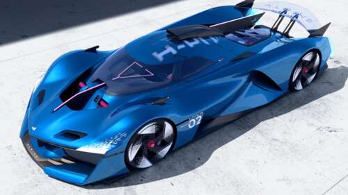 A futuristic hydrogen-powered vehicle or structure situated amidst the glowing peaks... free wallpaper