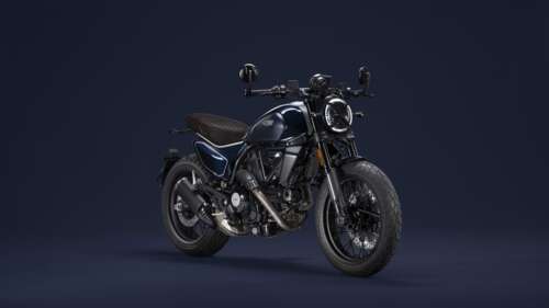 A high-detail shot of a black 2023 Ducati Scrambler Nightshift cafe racer motorcycle. free wallpaper